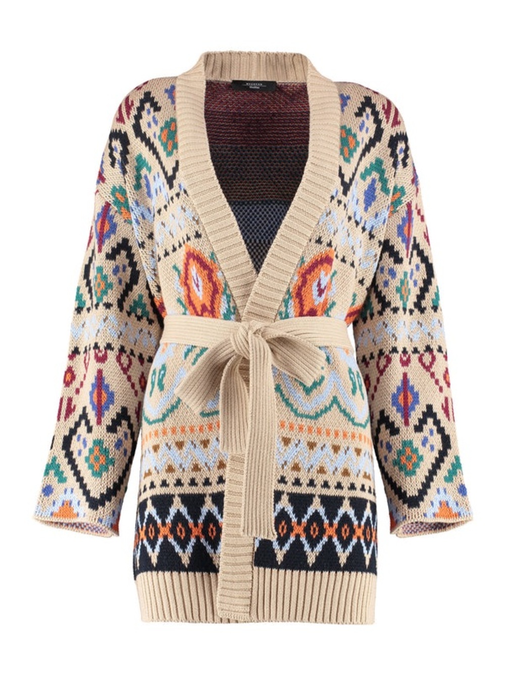 Weekend Max Mara Teorema Honey Cardigan Multicolor Tie Belt Large NWOT